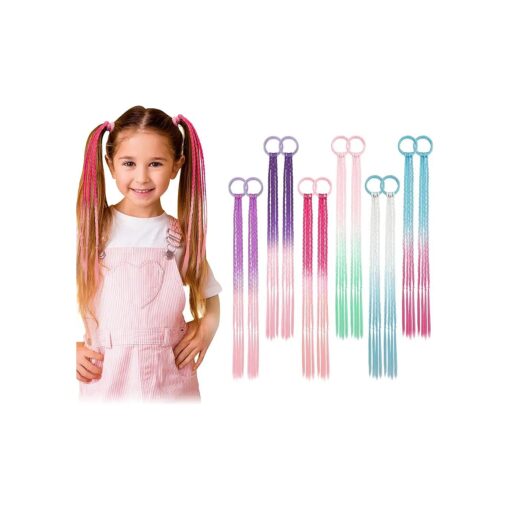 Dreamlover Colored Hair Extensions for Kids, Braided Ponytail Extension, Hair Accessories for Girls, Crazy Hair Day Accessories, 12 Pieces