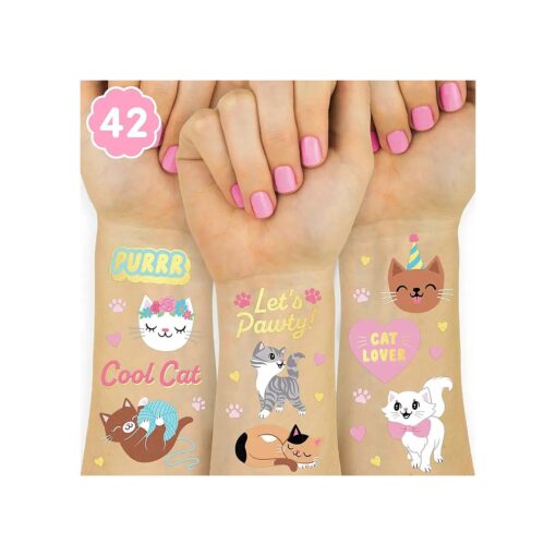 xo, Fetti Cat Temporary Tattoos for Kids - 42 Glitter Styles | Animal Birthday Supplies, Pet Lover Party Favors, Meow Arts and Crafts