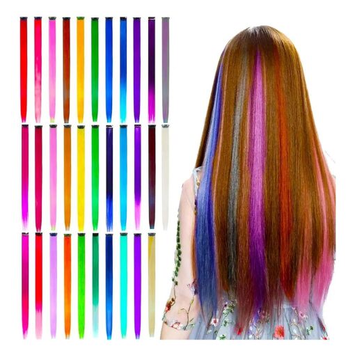 32 PCS Colored Clip in Hair Extensions - BEAHOT 20 Inches Rainbow Long Straight Hairpieces Synthetic, Halloween Cosplay Dress Up Fashion Party Christmas Birthday Gift for Kids Girls Pretty Gift