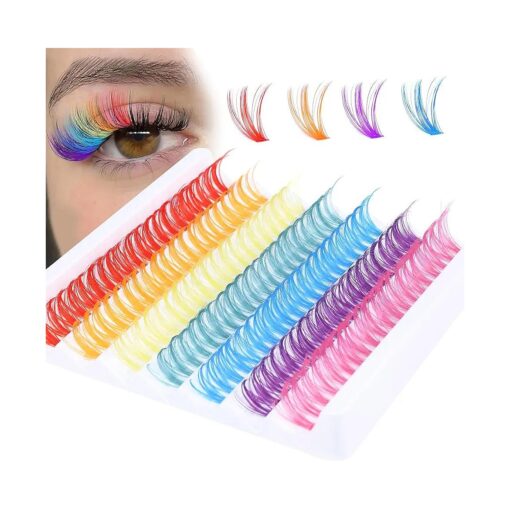 Colored Lash Clusters Colored Eyelash Extensions 140Pcs Wispy Lash Extension with Color Cluster Eyelashes Colorful Individual Lashes 7 Colors Cluster Lashes ALICROWN