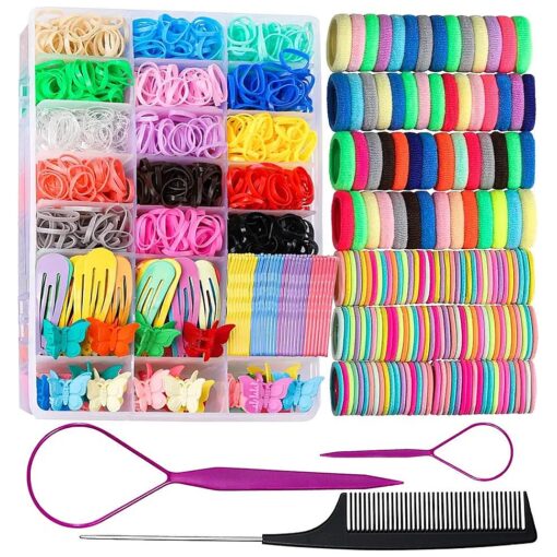 Teenitor Elastic Hair Ties, Hair Accessories for Girls, Colorful Baby Elatic Hair Bands Set with Hair Clips