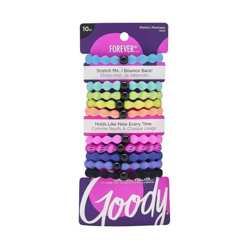 Goody Neon Colored Forever Hair Elastics, Assorted Colors, 10CT