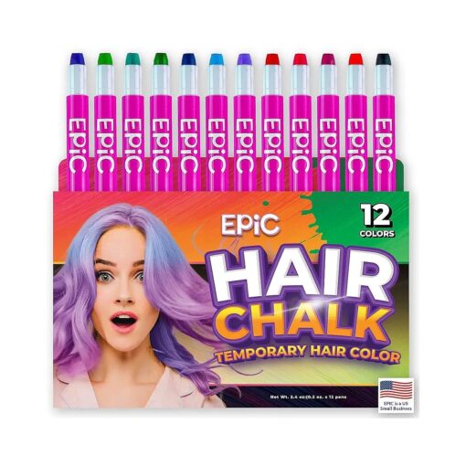 EPIC Hair Chalk for Girls & Boys - 12 Large Pens - Dust Free Wax Hair Crayons - Temporary Hair Color for Kids - Washable - Non Toxic - Easter Basket Stuffer Gift Idea