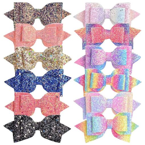 12pcs Glitter Hair Bows Alligator Clips Sequins Hair Clips Hair Barrettes Hair Accessories for Kids Girls Teens Toddlers