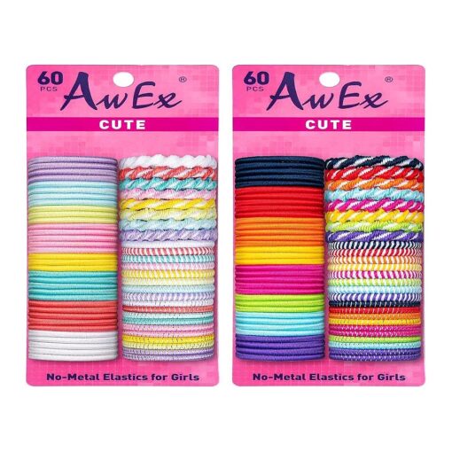 AwEx Colorful Hair Ties for Girls with Fine Hair - 120 PCS, Small, Multicolors and Multipatterns, Assorted in Brights and Pastels - Great for Kids as Christmas Gifts