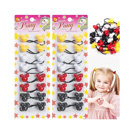 Hair Ties Hair Accessories for Girls Cartoon Character Hair Ties with Balls Bubble Twinbead Ponytail Holders ( 16 Pcs Mini Baby Mouse - Yellow/White/Red/Black )