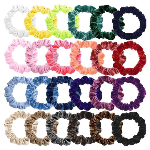 Small Scrunchies for Hair, Funtopia 24 Pcs Colorful Velvet Hair Ties for Thick Hair, Soft Mini Velvet Hair Scrunchies Elastic Hair Ties Ponytail Holders Rubber Bands Hair Accessories for Women Girls