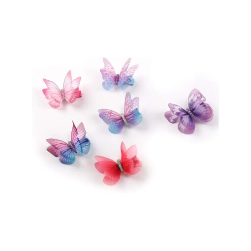 Colorful Chiffon Butterfly Modelling Hair Clips- Organza Wings Ribbon Wrapped Clips Sets ( 6pcs/set-1 )