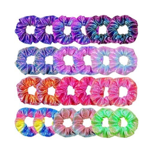 24Pcs Hair Scrunchies for Girls Shiny Metallic Scrunchies Cute Elastic Hair Bands Scrunchy Hair Ties Ponytail Holder for Girls Women Hair Accessories with a Gift Bag for Gym Dance Party Club