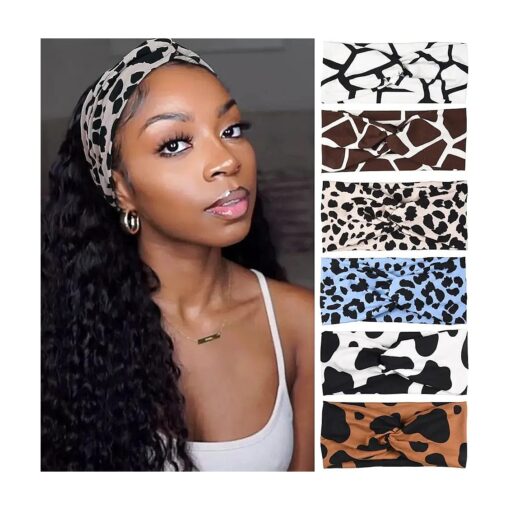 Wide Headbands for Women Non Slip Stretchy Boho Hair Bands for Women 's Hair Fashion Womens Headbands Cheetah Print Knoted Headband Hair Accessories ( Animal-6pcs )