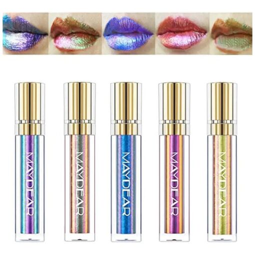 Maydear Chameleon Lipstick 5 Colors Set, Long Lasting Waterproof Colourful Diamond Shimmer Lip Gloss for Women Girls Makeup kit