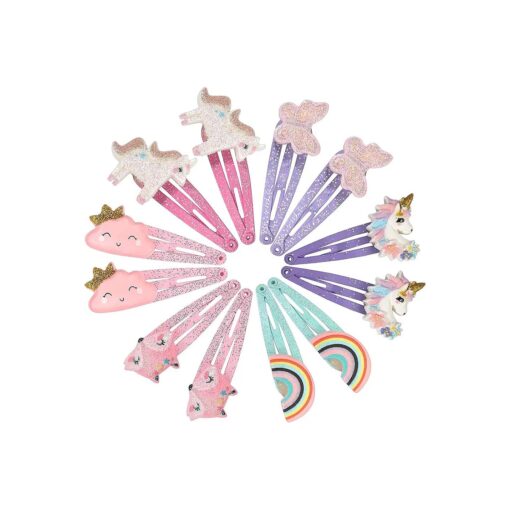 PinkSheep Unicorn Hair Clips Barrettes for Girls, 6 Pairs/12 Pack Fox Rainbow Cloud Shaped Hair Pins, Cute Hair Clips Metal Snap Barrettes Sparkly Hair Accessories For Baby Girls Teens Toddlers