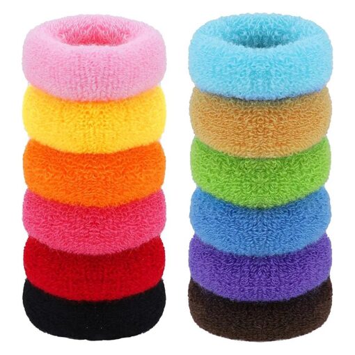 Boobeen 12 Pack Thick Hair Ties - Hair Ties for Thick Curly Hair Seamless Hair Bands Large Hair Elastics Ponytail Holders Coloured Thick Stretch Rubber Bands for Women