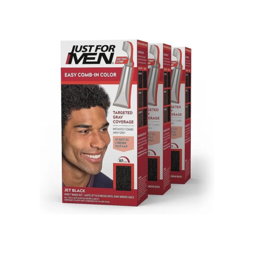 Easy Comb-In Color Mens Hair Dye, Easy No Mix Application with Comb Applicator - Jet Black, A-60, Pack of 3