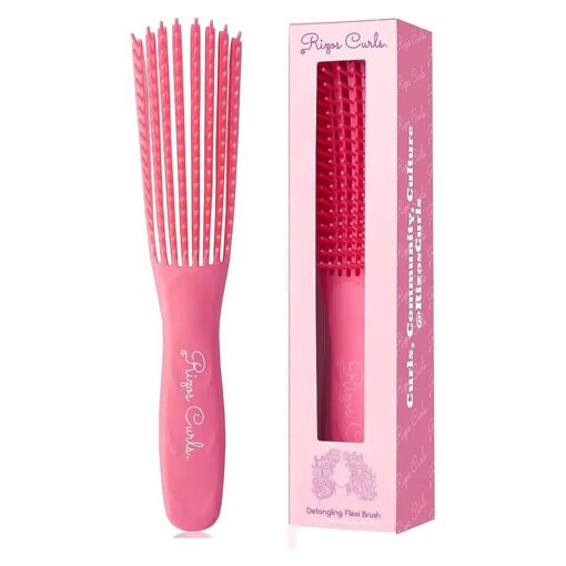 Rizos Curls Detangling Flexi Brush, Detangle Curly, Coily & Kinky Curls, Shower Brush, Reduce Hair Loss & Breakage, Distribute Product and Add Shine, Pink