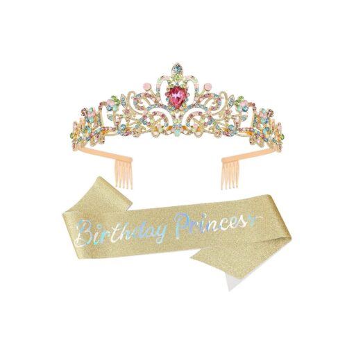 Velscrun Birthday Girl Tiara, Crown for Girls, Princess Crown with Birthday Sash, Birthday Girl Headband, Birthday Crowns Tiara for Women, Happy Birthday Decorations Party Supplies Gifts