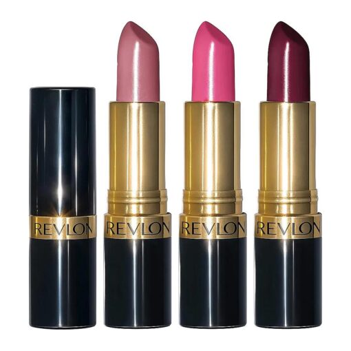 REVLON Lipstick Set, Super Lustrous 3 Piece Gift Set, High Impact, Moisturizing, Cream Finish in Pink, Plum & Berry, Pack of 3