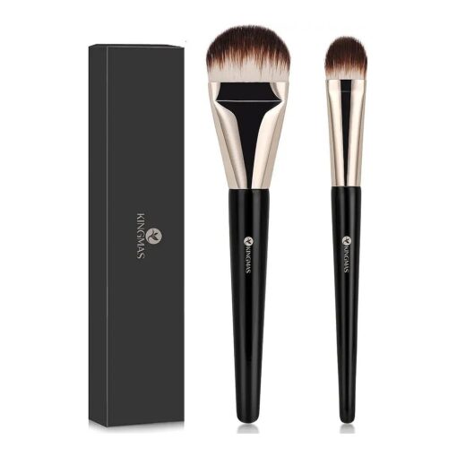 KINGMAS 2Pcs Foundation Makeup Brush, Premium Under Eye Nose Contour Brush, Flat Tongue-Shape Concealer Makeup Brush for Liquid Cream Foundation Powder Buffing Blending