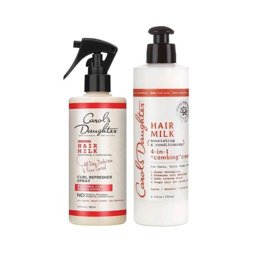 Carol 's Daughter Hair Milk Refresher Spray and 4 in 1 Combing Creme Hair Detangler Gift Set for Natural Curly Hair Providing All Day Definition & Frizz Control - made with Agave Nectar and Olive Oil