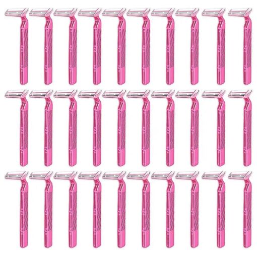 Bulk Disposable Razors for Women Bundle ~ Pack of 30 Comfort Coated Twin Blade Razors for Travel, Gym, Etc .