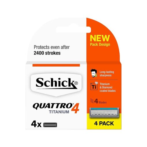 Schick Quattro Cartridges, Titanium Coated Blades, 4 Cartridges