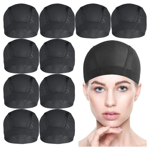 10 PACK Wig Caps for Wig Making - Stretchable Dome Mesh Wig Caps for Women Lace Front Wig ( Black ) ( 10pcs )