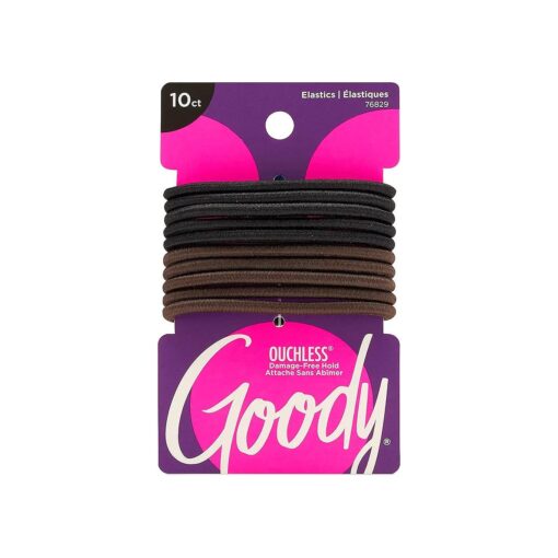 Goody Nonslip Womens Elastic Hair Tie - 10 Count, Colour Collection, Black - 4MM for Medium Hair- Ouchless Hair Accessories for Women Perfect for Long Lasting Braids, Ponytails and More - Pain-Free