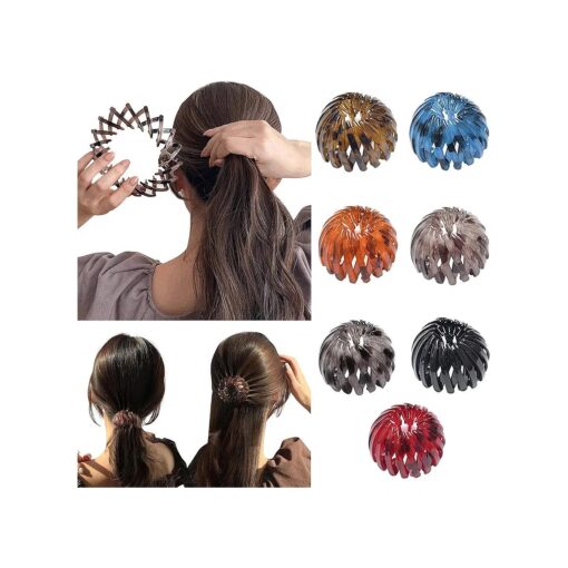 7PCS Bird 's Nest Hair Clip, Expandable Ponytail Holder Clip, Vintage Geometric Retractable Hair Loops Hair Accessories for Women and Girls ( 7PCS A )