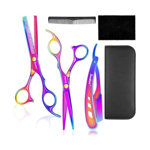 Professional Hair Cutting Shears Set, Senbos 6.7 Inch Barber Hair Cutting Scissors Kit, Hairdressing Thinning Shears Sharp Blades Haircut Scissors Kit with Comb, Scraper and Leather Case for Women/Men