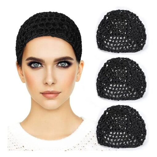 Etercycle 3 Pieces Mesh Crochet Hair Net Snoods for Women, Soft Rayon Knit Crochet Hairnet Hair Cover Accessory for Sleeping ( Black )