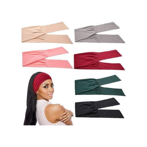 WILLBOND 6 Pieces Tie Headband for Women, Adjustable Headbands, Knotted African Headbands, Yoga Elastic Non Slip Floral Hair Bands for Running Hiking Cycling Workout ( Without Patterns )