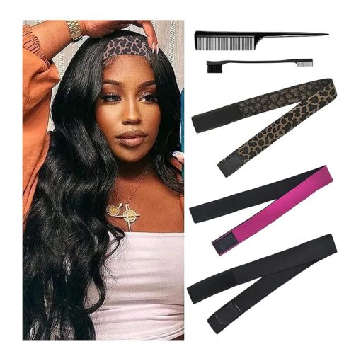 Elastic Bands for Wig, Lace Melting Band, 3PCS Wig Band for Lace Frontal with Rat Tail Comb, Edge Brush, Wig Bands for Keeping Wigs in Place, Edge Wrap to Lay Edges Lace Band for Wigs Edges