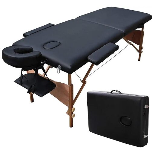 Safeplus Massage Table Portable, 84" Long 34" Wide 2 Fold Adjustable Folding Massage Bed for Salon Beauty Physiotherapy Facial SPA Tattoo Household with Carrying Case, Black