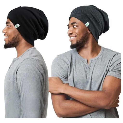 2Pcs Satin Lined Sleep Cap Adjustable-Customized for Men with Natural Curly Wave Hair, Gifts for Boyfriend, Husband & Dad ,