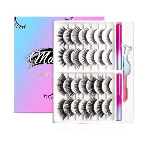 Magnetic Eyelashes Kit, Long Lasting and Reusable Magnetic lashes Natural Look, 14 Pairs False Eyelashes with Magnetic Eyeliner & Tweezers, Easy to Wear, No Glue Needed