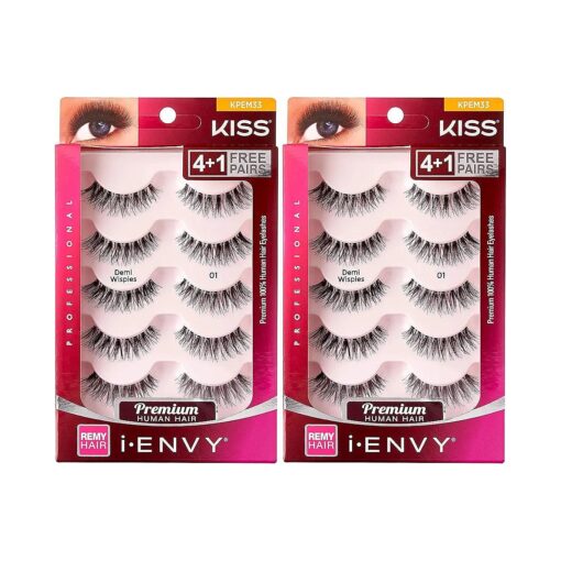 i-ENVY 5 Pairs Demi Wispies False Lashes Multi Pack Natural Look Premium 100 % Human Hair Fluffy Eyelashes, Volume & Curl, Lightweight, Comfortable, Reusable ( 2 PACK )