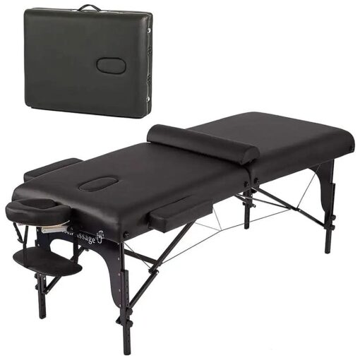 Massage Table 4 Inches Memory Sponge Portable Massage Bed 77" Long 30" Wide Height Adjustable 2 Fold PU Facial Cradle Salon Table with Carry Case