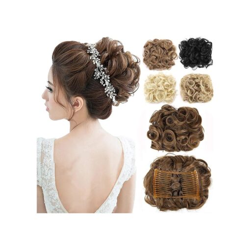 Messy Curly Hair Bun Extensions Updo Hairpiece Chignons Easy Stretch Hair Combs Clip in Ponytail Extensions