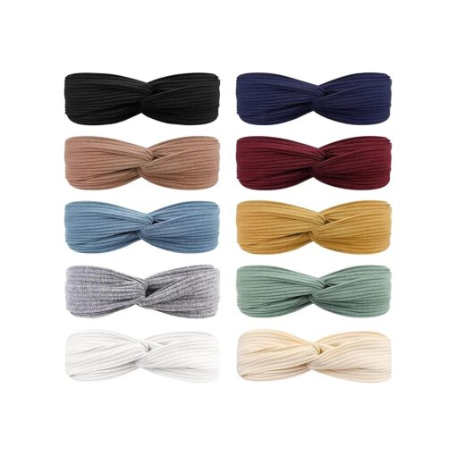 DRESHOW 10 Pack Headbands for Women Criss Cross Vintage Head Wrap Boho Headband Twisted Elastic Hair Accessories