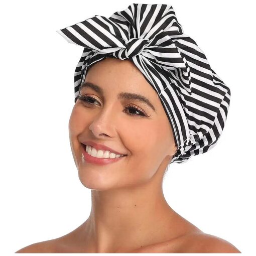 VVolf Shower Cap for Women Hair Caps for Shower Reusable Shower Cap for Long Hair Large Turban Shower Cap for Braids Black