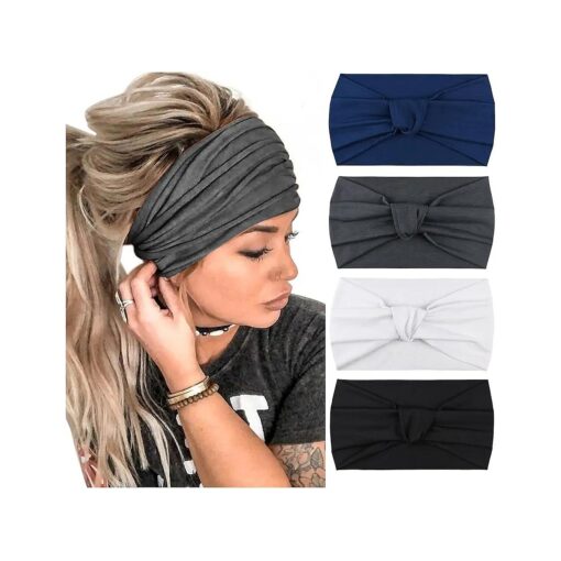 DRESHOW 4 Pack Turban Headbands for Women Wide Vintage Head Wraps Knotted Cute Hair Band Accessories