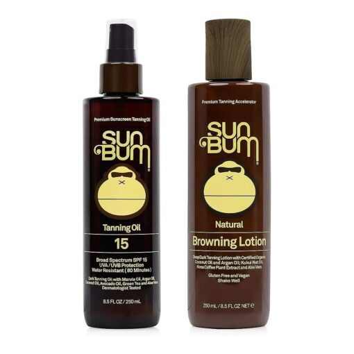 Sun Bum Browning Lotion and Spf 15 Tanning Oil Vegan and Reef Friendly ( octinoxate & Oxybenzone Free ) Sun Tanning Cream and Oil With Aloe Vera