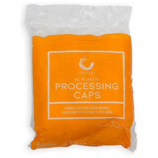 Colortrak Processing Caps, Disposable Dye and Chemical Treatment, Convenient Professional Pack Sizes, For Perms, Conditioners and Color, Bouffant Style Caps with Elastic Trim, Clear, 30 Caps Per Pack