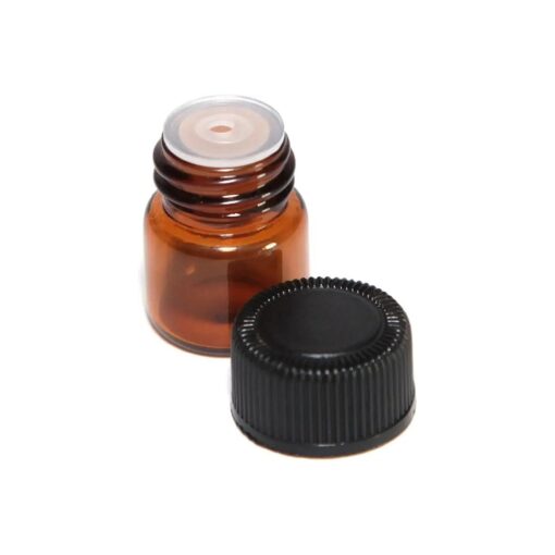 25 Pcs 1ML Amber Glass Bottles Mini Essential Oil Vials Containers with Orifice Reducers and Black Cap for Aromatherapy Reagents Cologne Perfume Samples