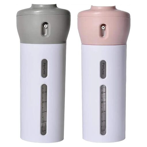 2 Pack Travel Dispenser, CHIVENIDO 4 in 1 Lotion Shampoo Gel Travel Dispenser Shower Bottles Refillable Travel Bottles ( Pink+Gray )