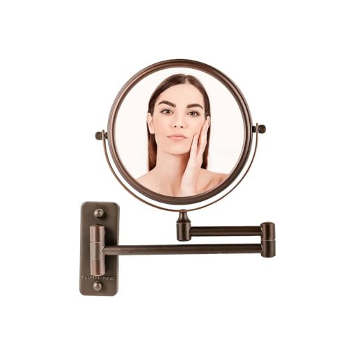 OVENTE 7" Wall Mounted Makeup Mirror - 1X/ 10X Magnification, Rotating 360-Degree, Double-Sided, Extendable & Folding Arm, Clear-View Bathroom & Vanity Decor, Classic Antique Bronze MNLFW70ABZ1X10X