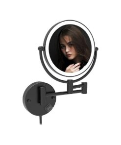 Fixsen 8 Inch LED Wall Mount Two-Sided Magnifying Makeup Vanity Mirror 12 Inch Extension Matte Black 1X/7X Magnification Plug 360 Degree Rotation Waterproof Button Shaving Mirror