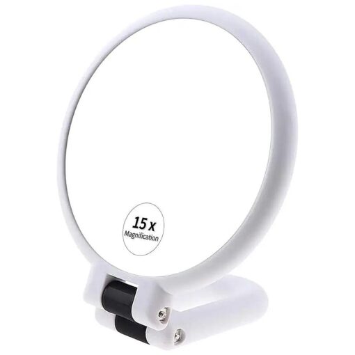 1x 15x Magnifying Handheld Mirror, Double Sided Pedestal Magnification and True Image Makeup Mirror, Compact Size and Portable Vanity Cosmetic Mirror for Girl, 9.3" L x 1.9" W