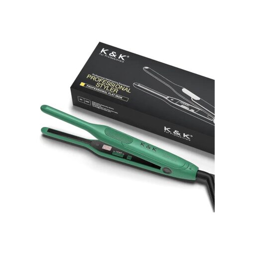 K & K 3/10 inch Plate Small Mini Ceramic Flat Iron Nano Tourmaline Flat Irons for Short Hair Pixie Cut Pencil Straightener for Women Dual Votage