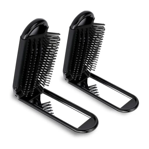 Travel Hair Brush with Mirror,2 Pack Folding Wet Hairbrush Travel Size Hair Massage Comb Compact Hair Brush Foldable Brush Pocket Hair Brush Hair Styling Tools Travel Brush for Women and Men